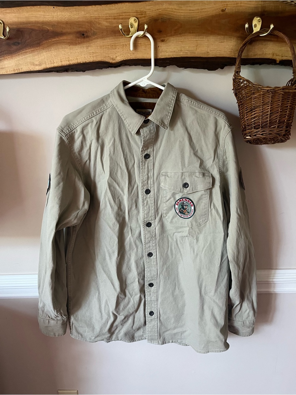 RedHead gorpcore utility shirt Smokey Bear patch khaki outdoor  oversized